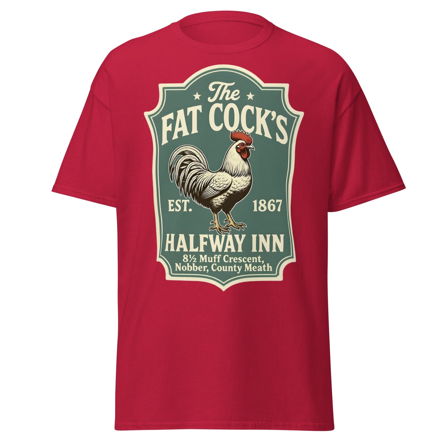 The Fat Cock's Halfway Inn Funny Irish Pub T-Shirt - Cardinal - T-Shirts Online