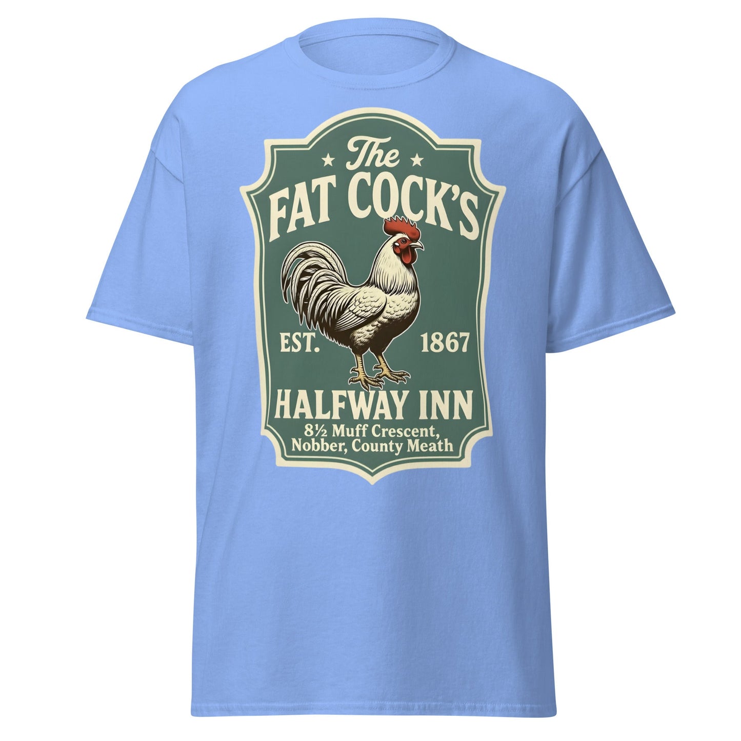 The Fat Cock's Halfway Inn Funny Irish Pub T-Shirt - Carolina Blue - T-Shirts Online