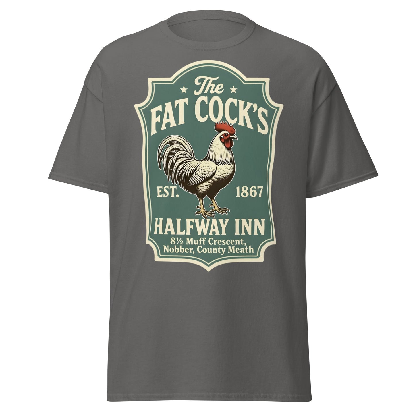 The Fat Cock's Halfway Inn Funny Irish Pub T-Shirt - Charcoal - T-Shirts Online