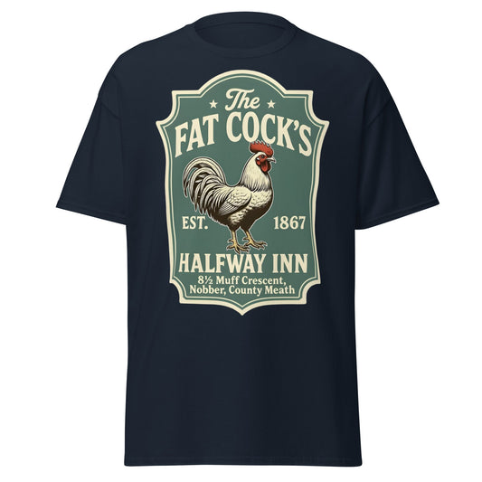 The Fat Cock's Halfway Inn Funny Irish Pub T-Shirt - Navy - T-Shirts Online