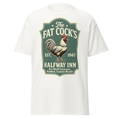 The Fat Cock's Halfway Inn Funny Irish Pub T-Shirt - White - T-Shirts Online