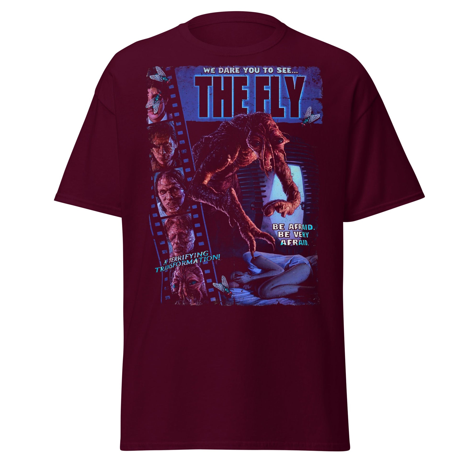 The Fly 1986 Retro Horror Movie Poster T-Shirt - Maroon - T-Shirts Online
