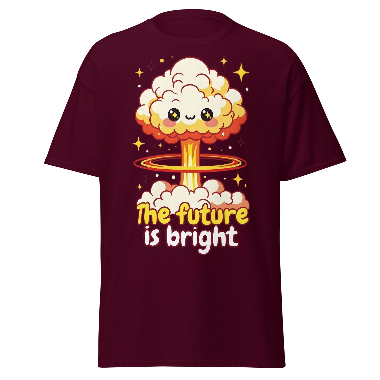 The Future is Bright Kawaii Mushroom Cloud T-Shirt - Maroon - T-Shirts Online