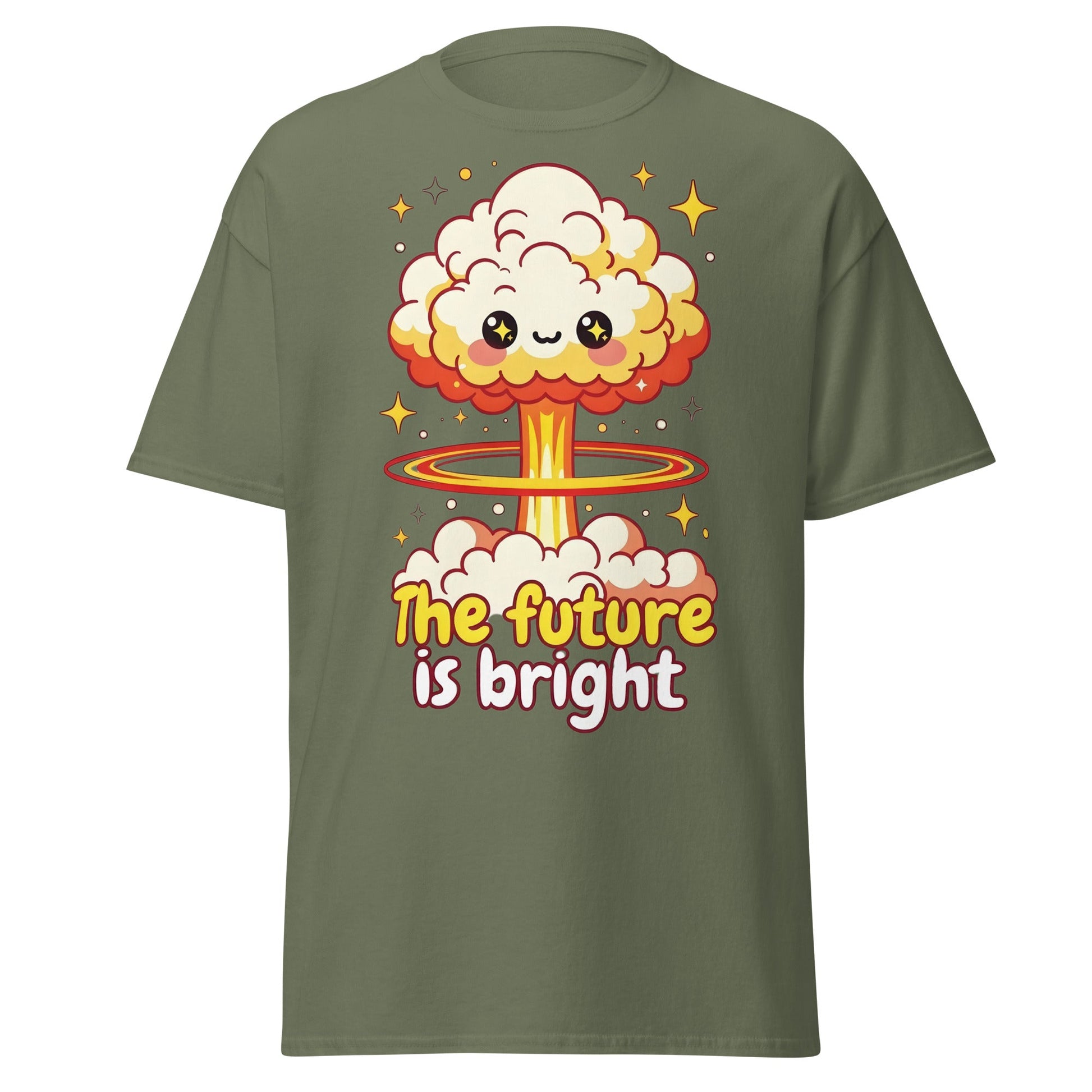 The Future is Bright Kawaii Mushroom Cloud T-Shirt - Military Green - T-Shirts Online