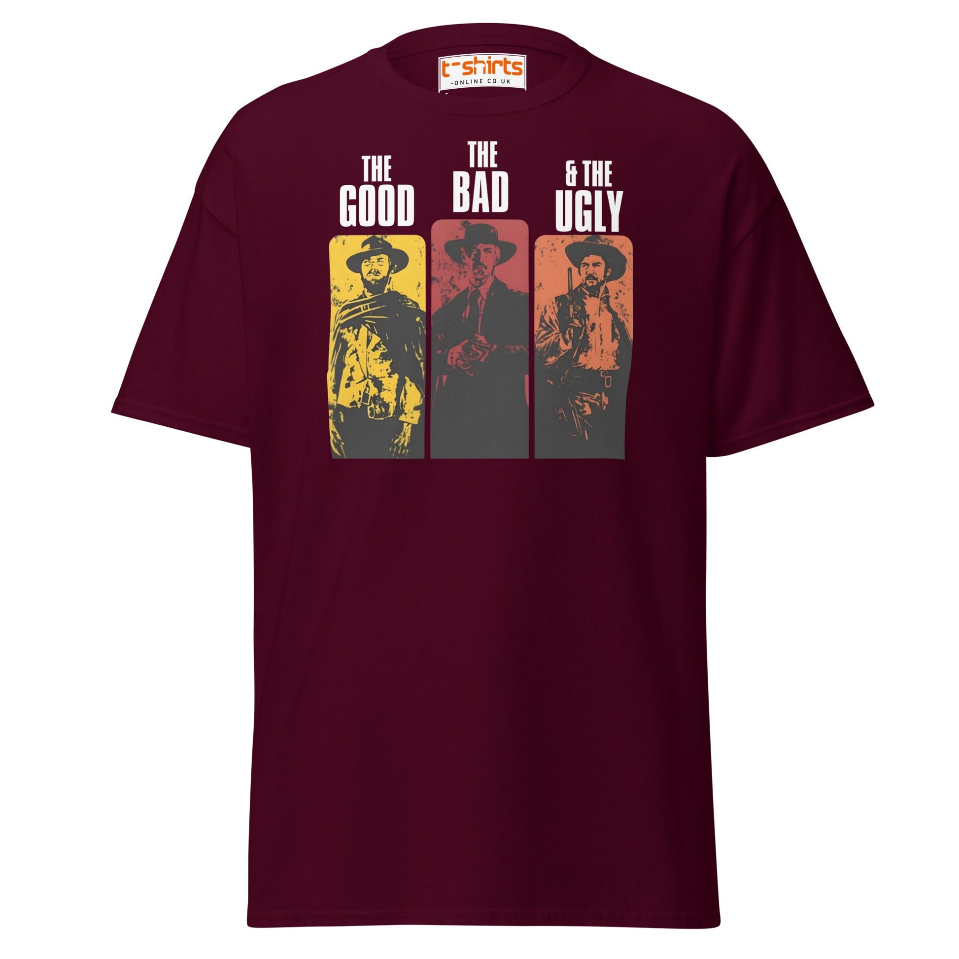 The Good The Bad & The Ugly T-Shirt | Retro Western Movie Tee - Maroon - T-Shirts Online