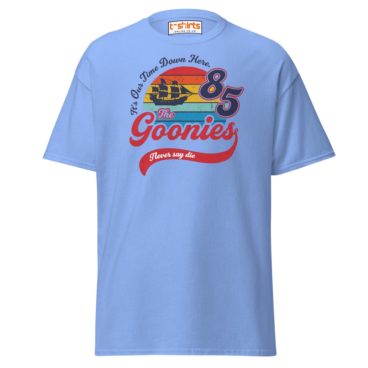 The Goonies 85 T-Shirt – Vintage Retro Graphic Tee - Carolina Blue - T-Shirts Online