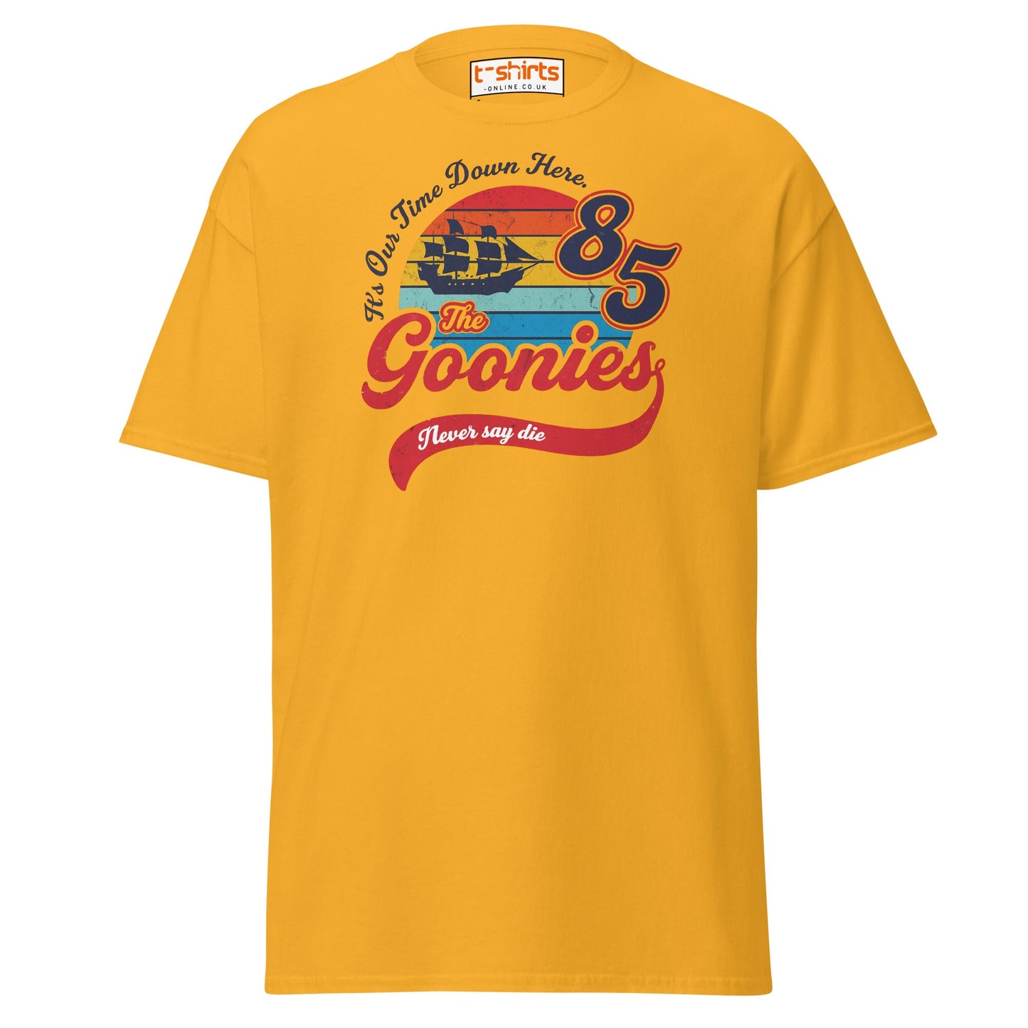 The Goonies 85 T-Shirt – Vintage Retro Graphic Tee - Gold - T-Shirts Online