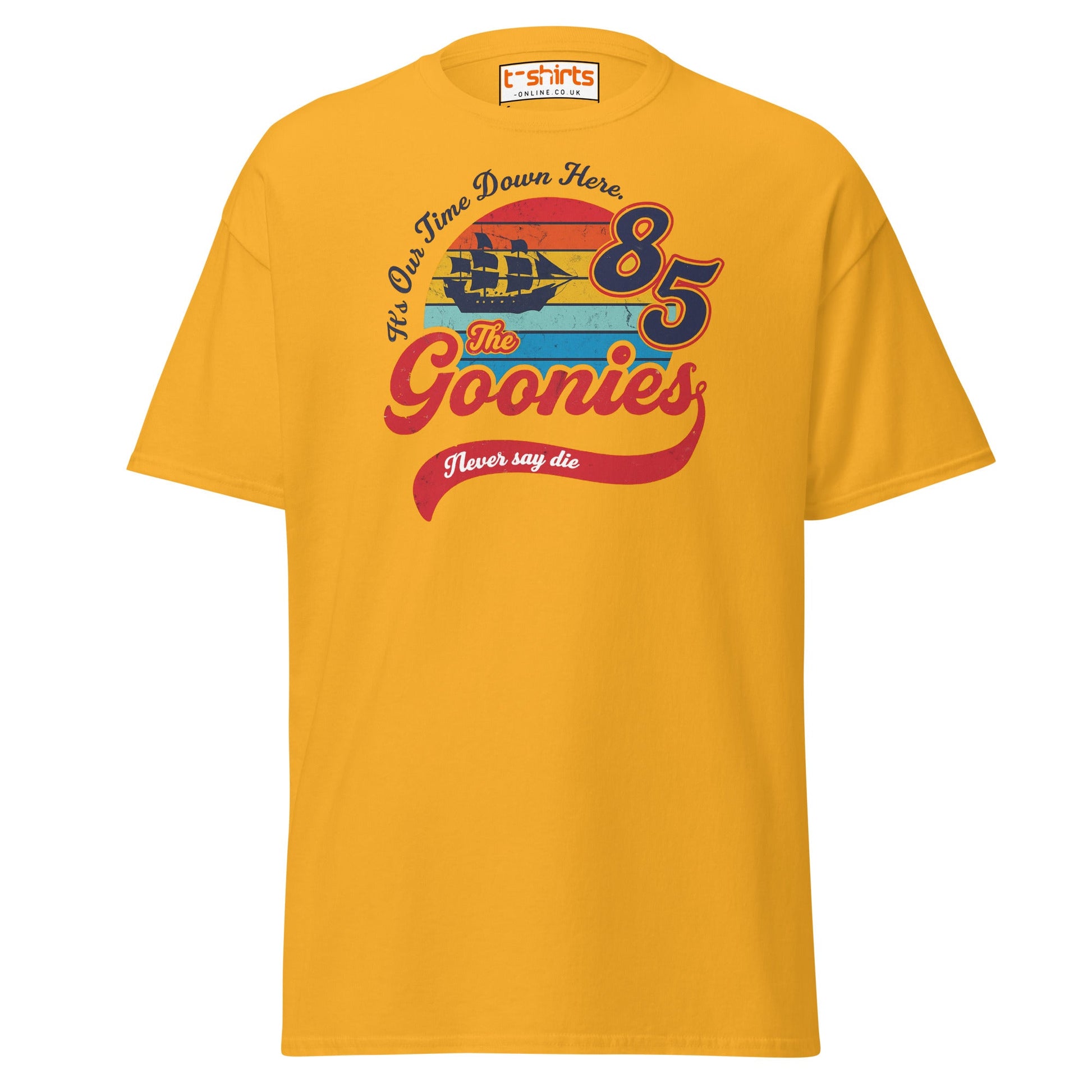 The Goonies 85 T-Shirt – Vintage Retro Graphic Tee - Gold - T-Shirts Online