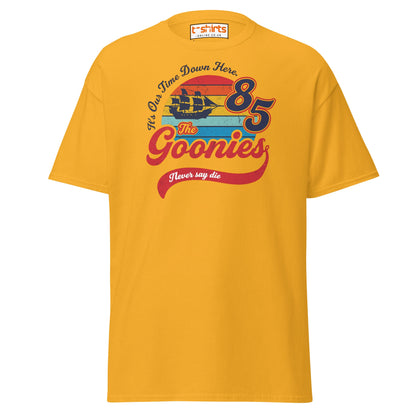 The Goonies 85 T-Shirt – Vintage Retro Graphic Tee - Gold - T-Shirts Online