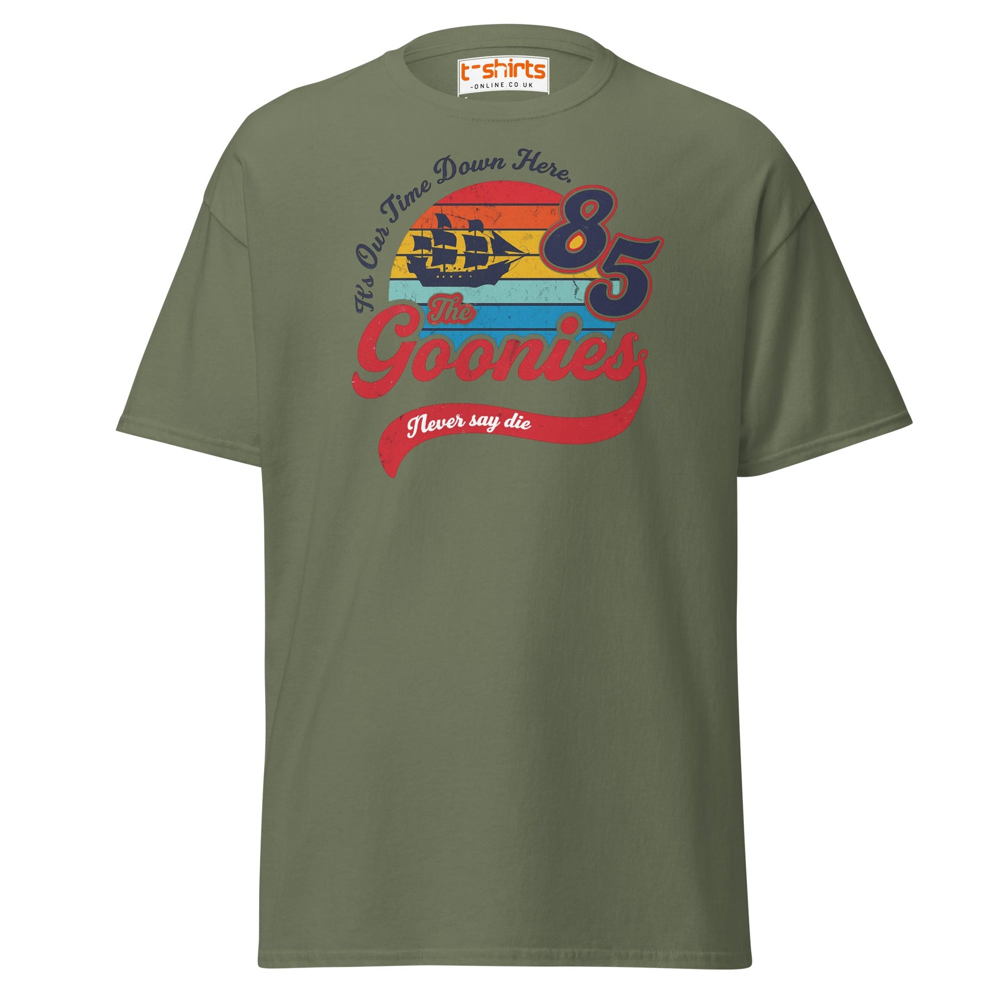 The Goonies 85 T-Shirt – Vintage Retro Graphic Tee - Military Green - T-Shirts Online
