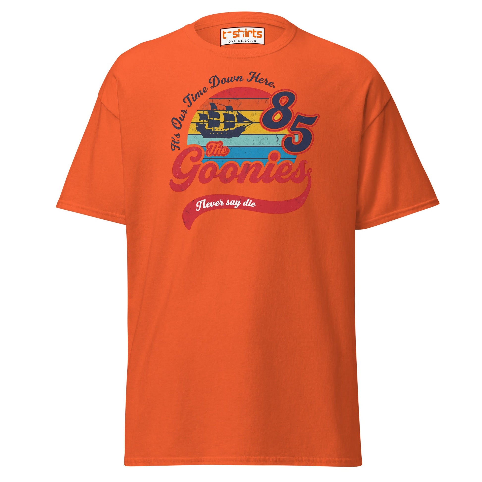 The Goonies 85 T-Shirt – Vintage Retro Graphic Tee - Orange - T-Shirts Online