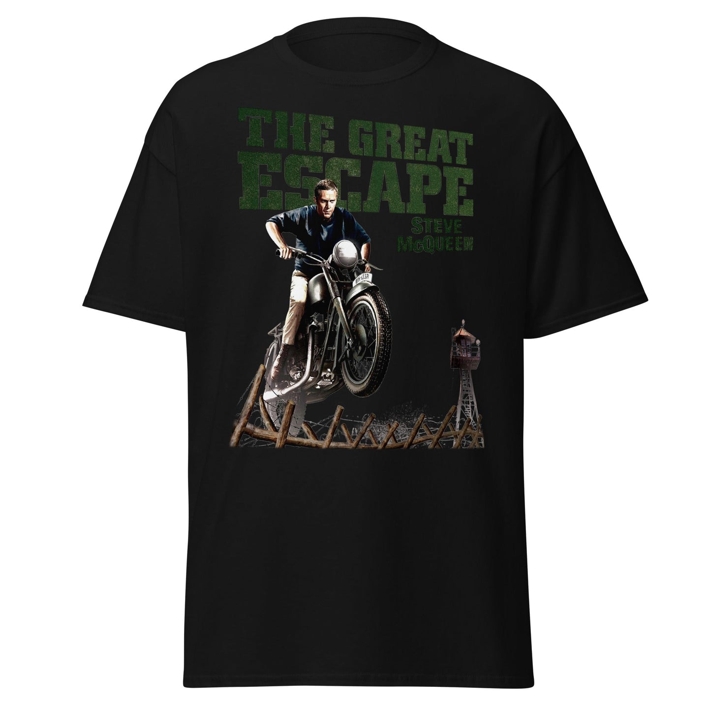 The Great Escape Steve McQueen Motorcycle T-Shirt - Black - T-Shirts Online