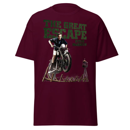 The Great Escape Steve McQueen Motorcycle T-Shirt - Maroon - T-Shirts Online