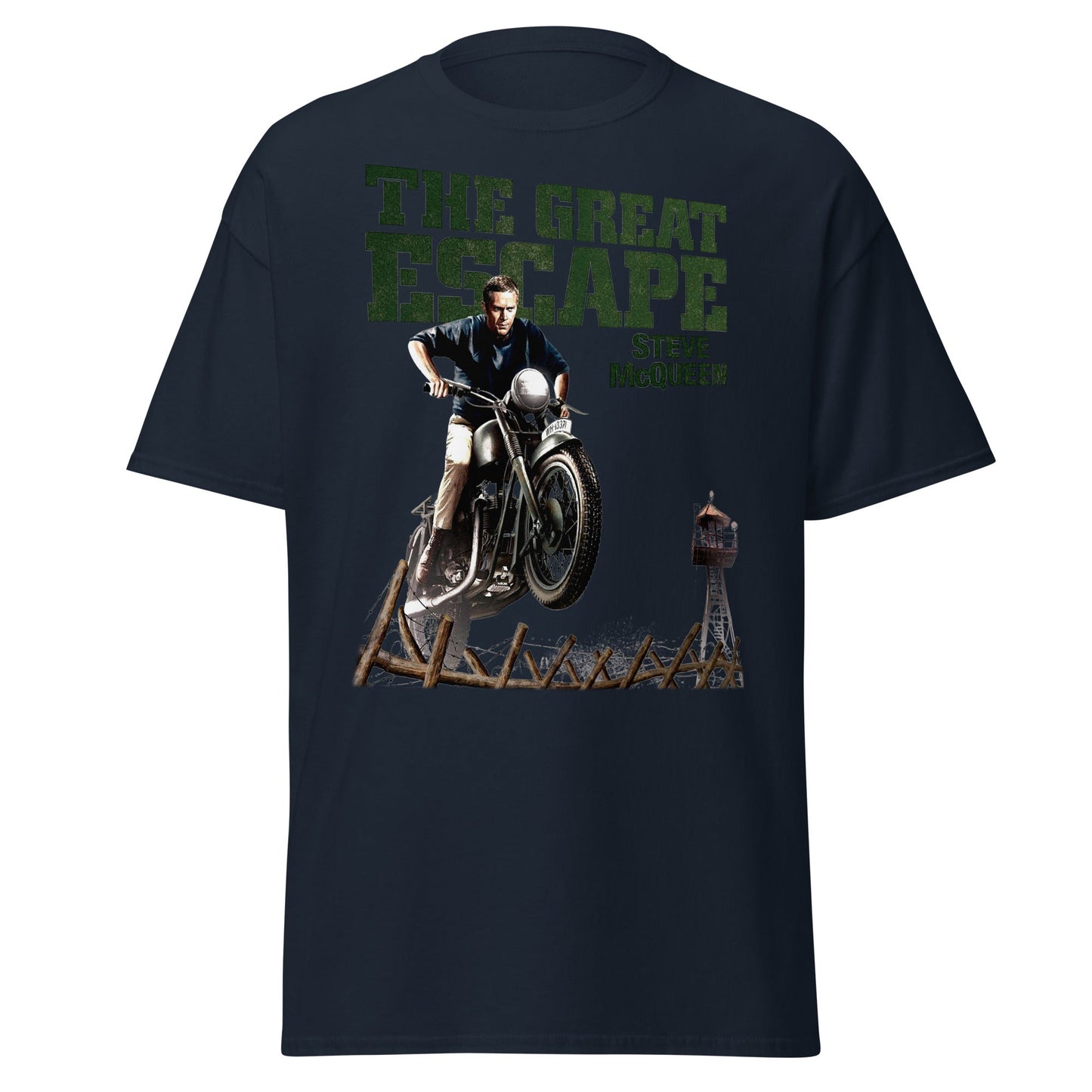The Great Escape Steve McQueen Motorcycle T-Shirt - Navy - T-Shirts Online