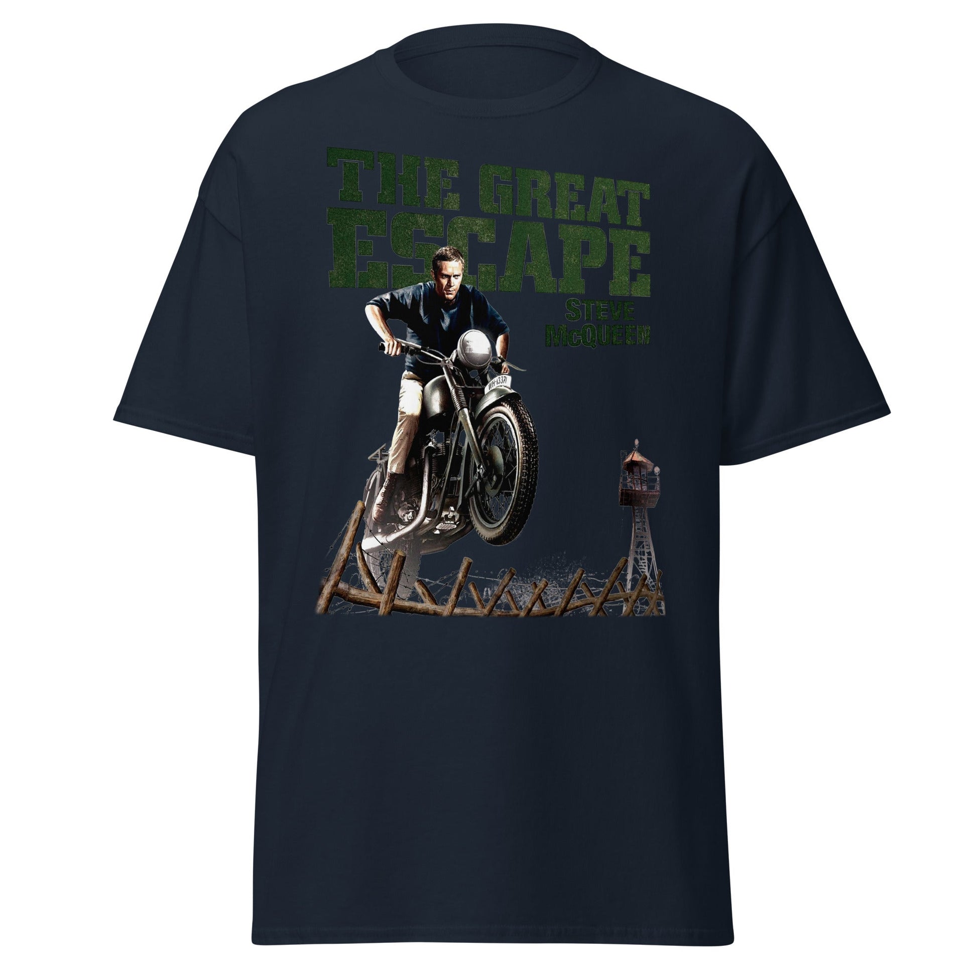 The Great Escape Steve McQueen Motorcycle T-Shirt - Navy - T-Shirts Online