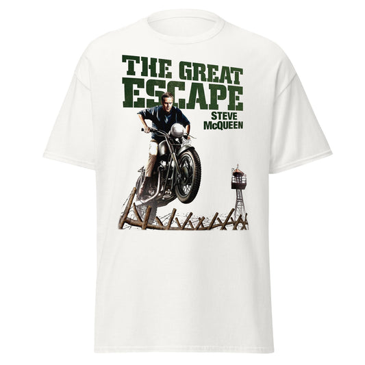 The Great Escape Steve McQueen Motorcycle T-Shirt - White - T-Shirts Online