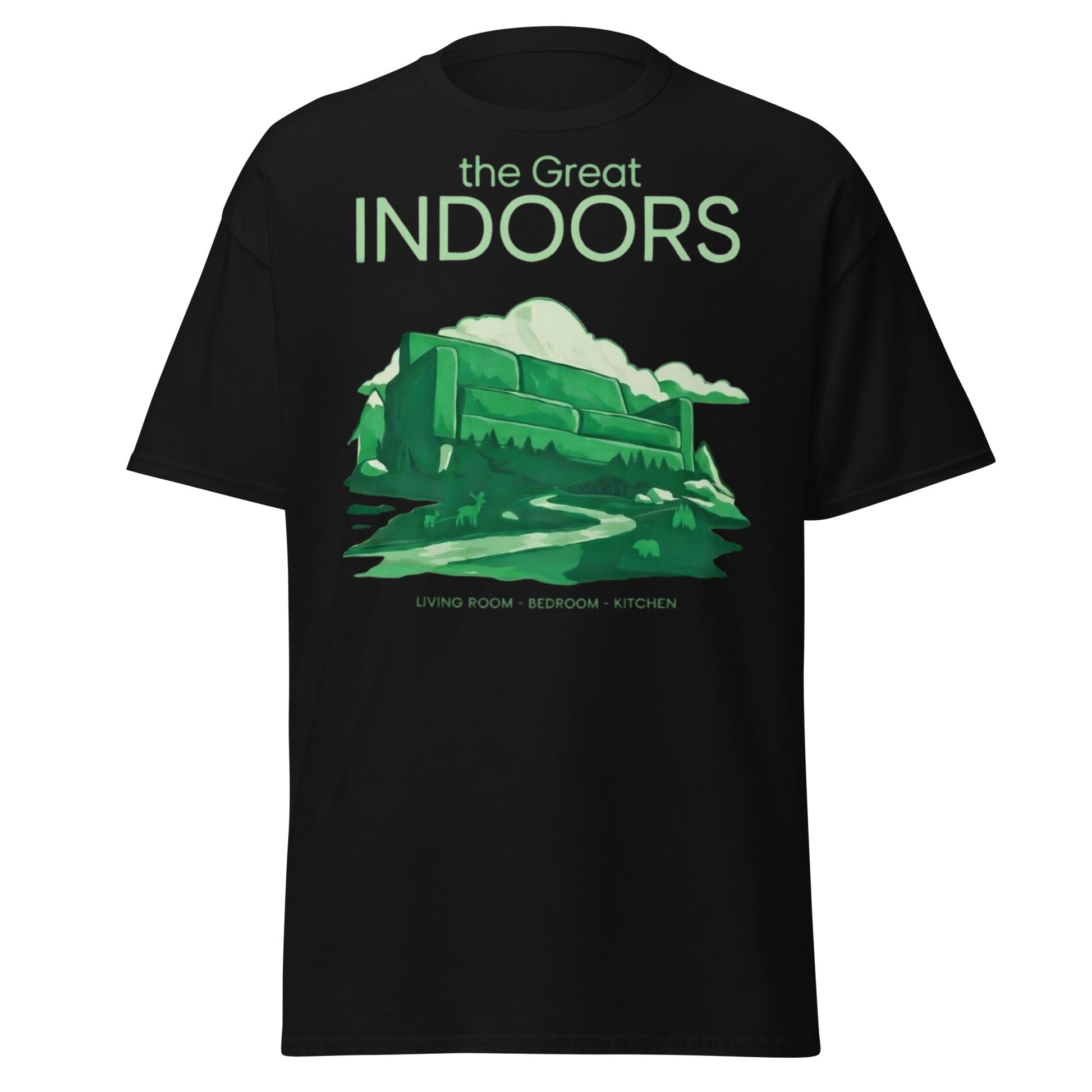 The Great Indoors T-Shirt - Nature Lover Homebody Graphic Tee - Black - T-Shirts Online