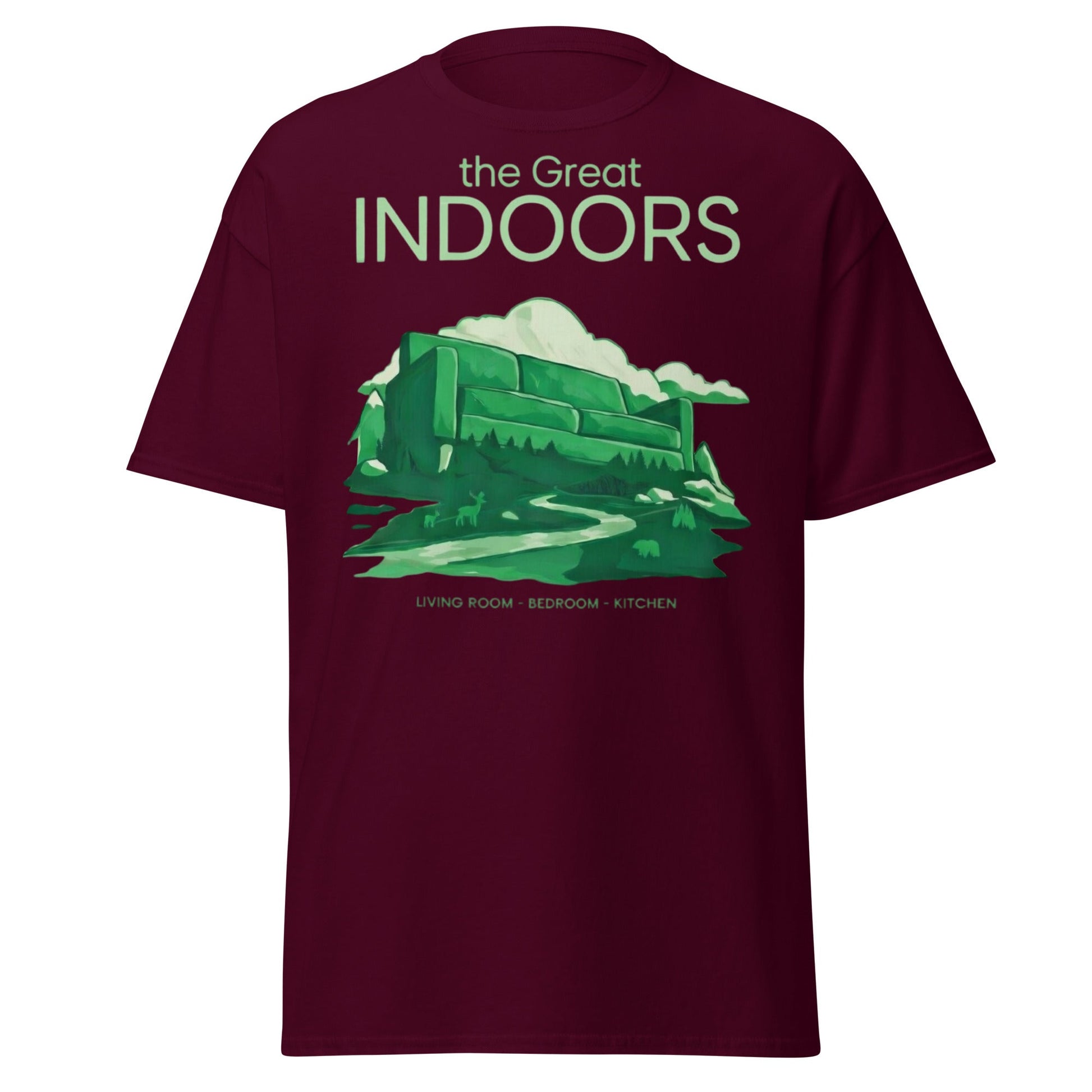 The Great Indoors T-Shirt - Nature Lover Homebody Graphic Tee - Maroon - T-Shirts Online