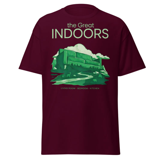 The Great Indoors T-Shirt - Nature Lover Homebody Graphic Tee - Maroon - T-Shirts Online