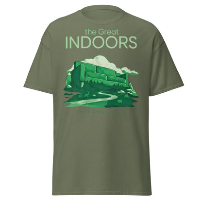 The Great Indoors T-Shirt - Nature Lover Homebody Graphic Tee - Military Green - T-Shirts Online