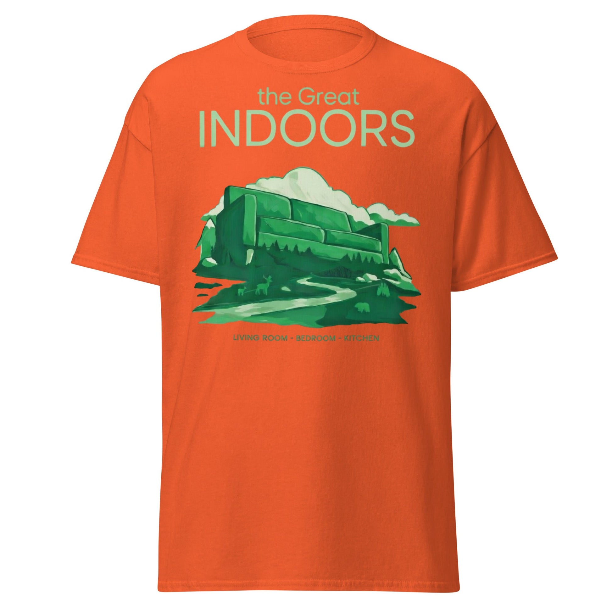 The Great Indoors T-Shirt - Nature Lover Homebody Graphic Tee - Orange - T-Shirts Online