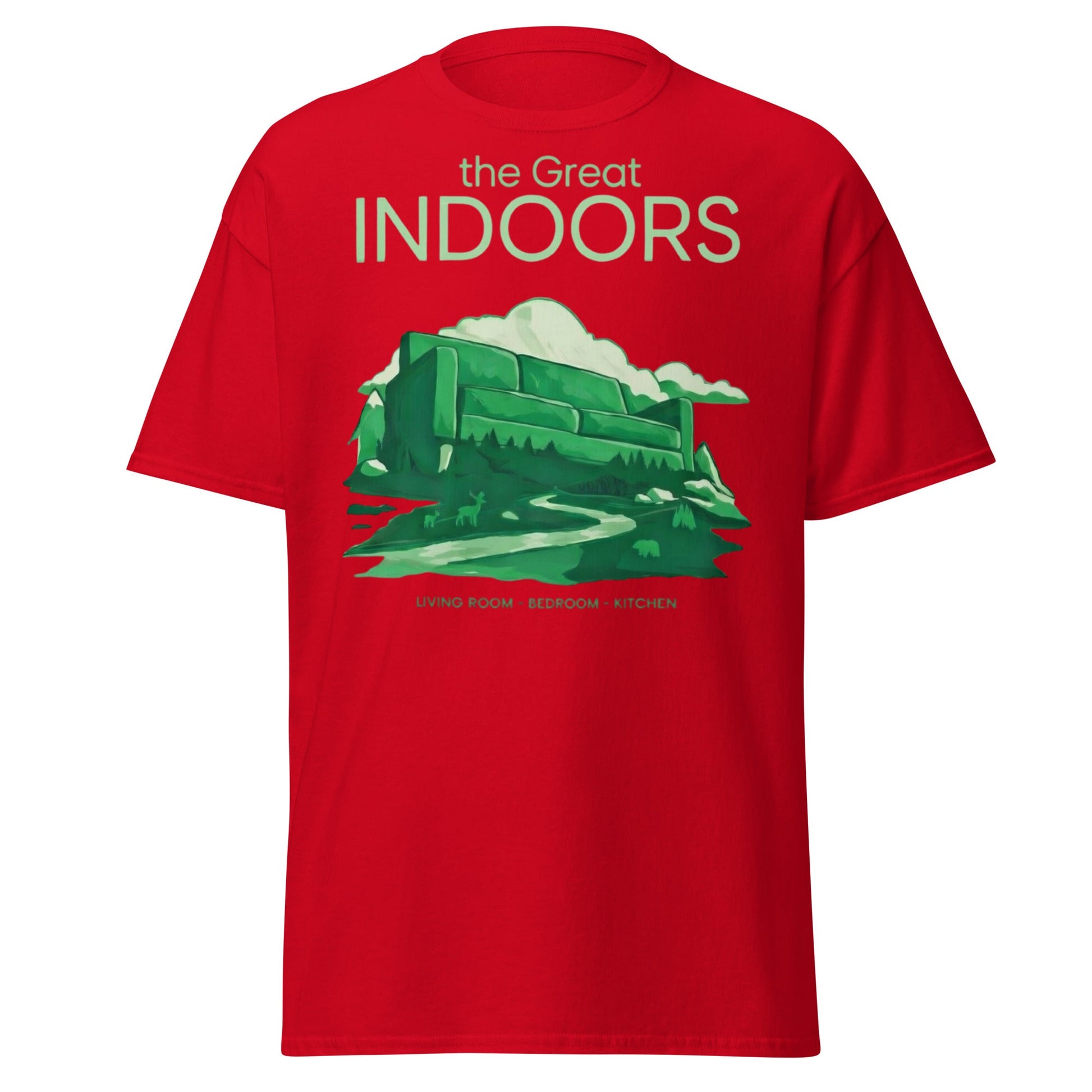 The Great Indoors T-Shirt - Nature Lover Homebody Graphic Tee - Red - T-Shirts Online