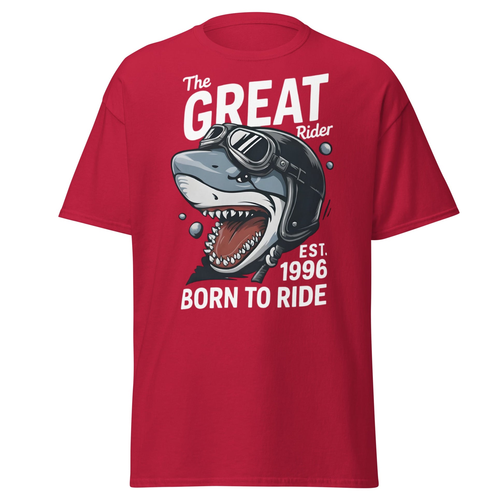 The Great Rider Shark T-Shirt - Vintage Biker Graphic Tee - Cardinal - T-Shirts Online