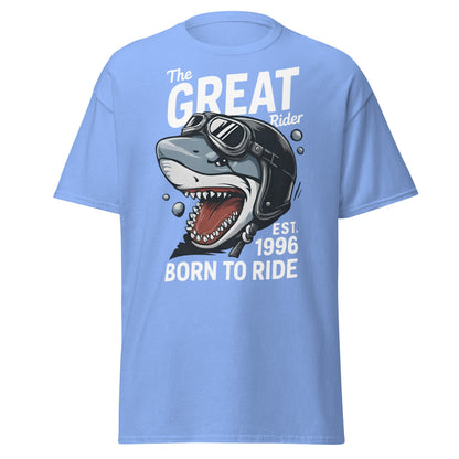 The Great Rider Shark T-Shirt - Vintage Biker Graphic Tee - Carolina Blue - T-Shirts Online