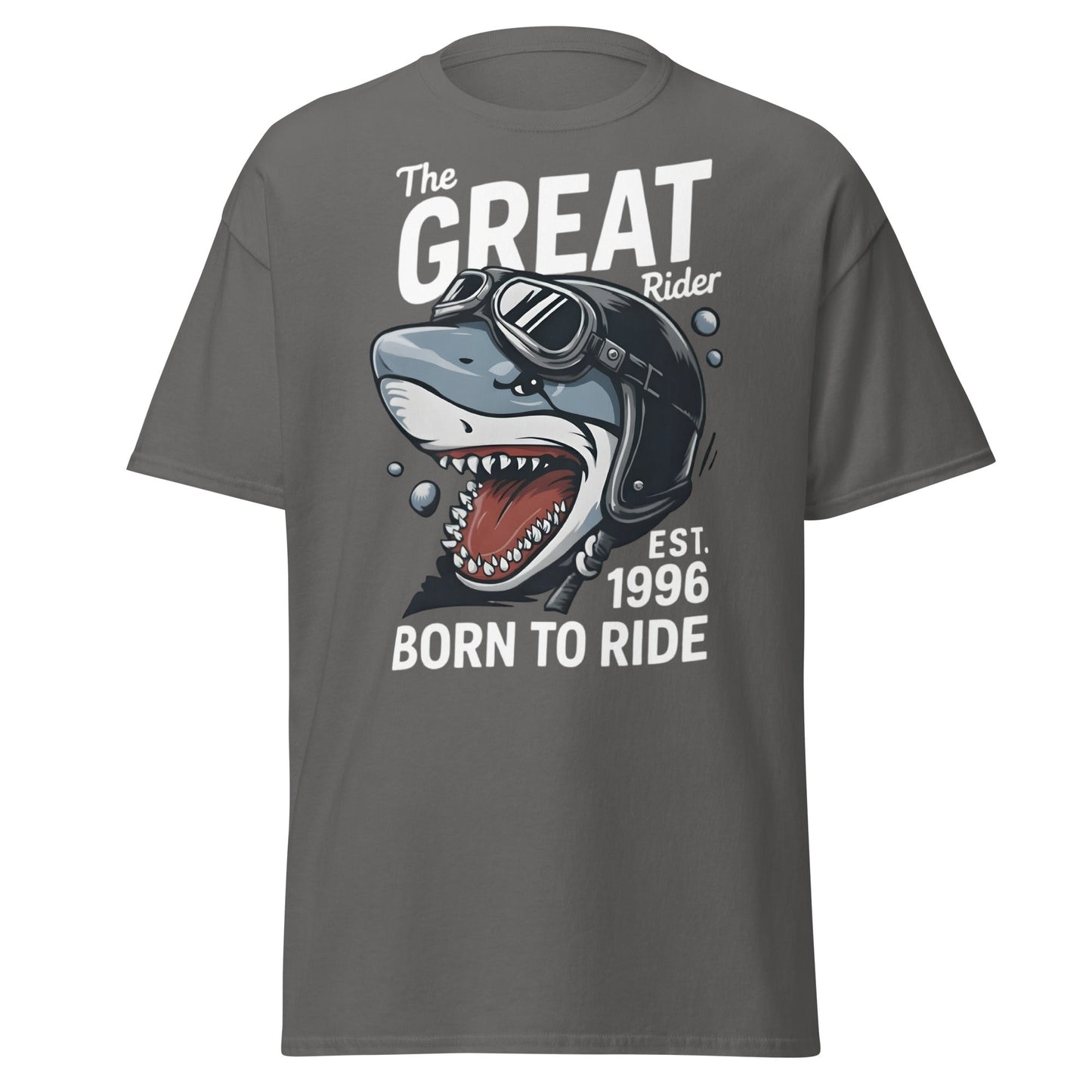 The Great Rider Shark T-Shirt - Vintage Biker Graphic Tee - Charcoal - T-Shirts Online