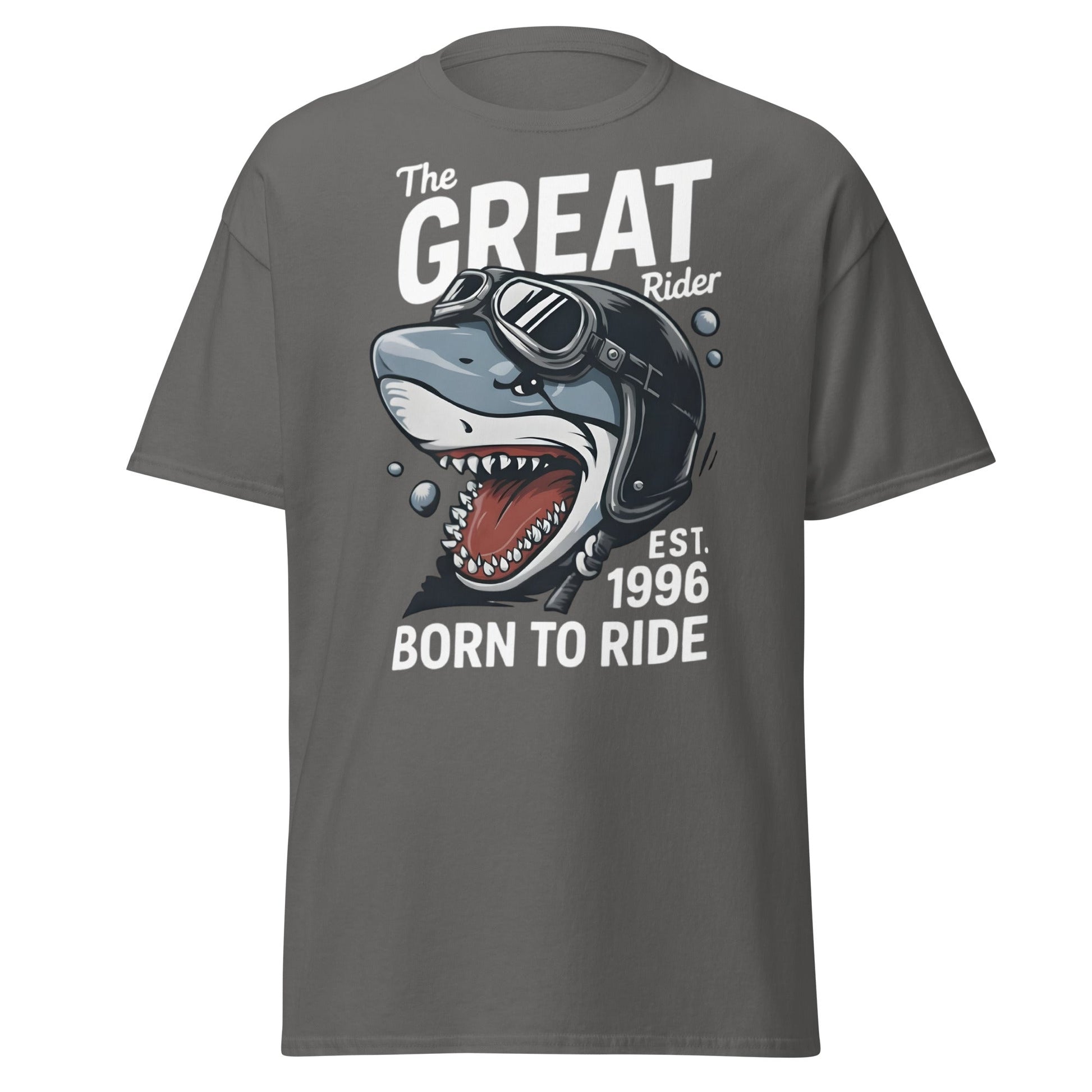 The Great Rider Shark T-Shirt - Vintage Biker Graphic Tee - Charcoal - T-Shirts Online