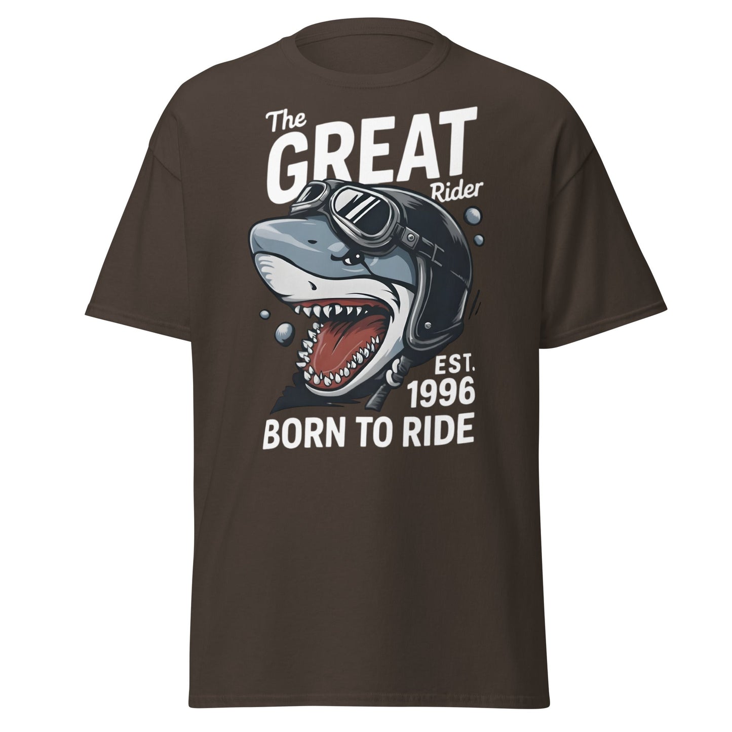 The Great Rider Shark T-Shirt - Vintage Biker Graphic Tee - Dark Chocolate - T-Shirts Online