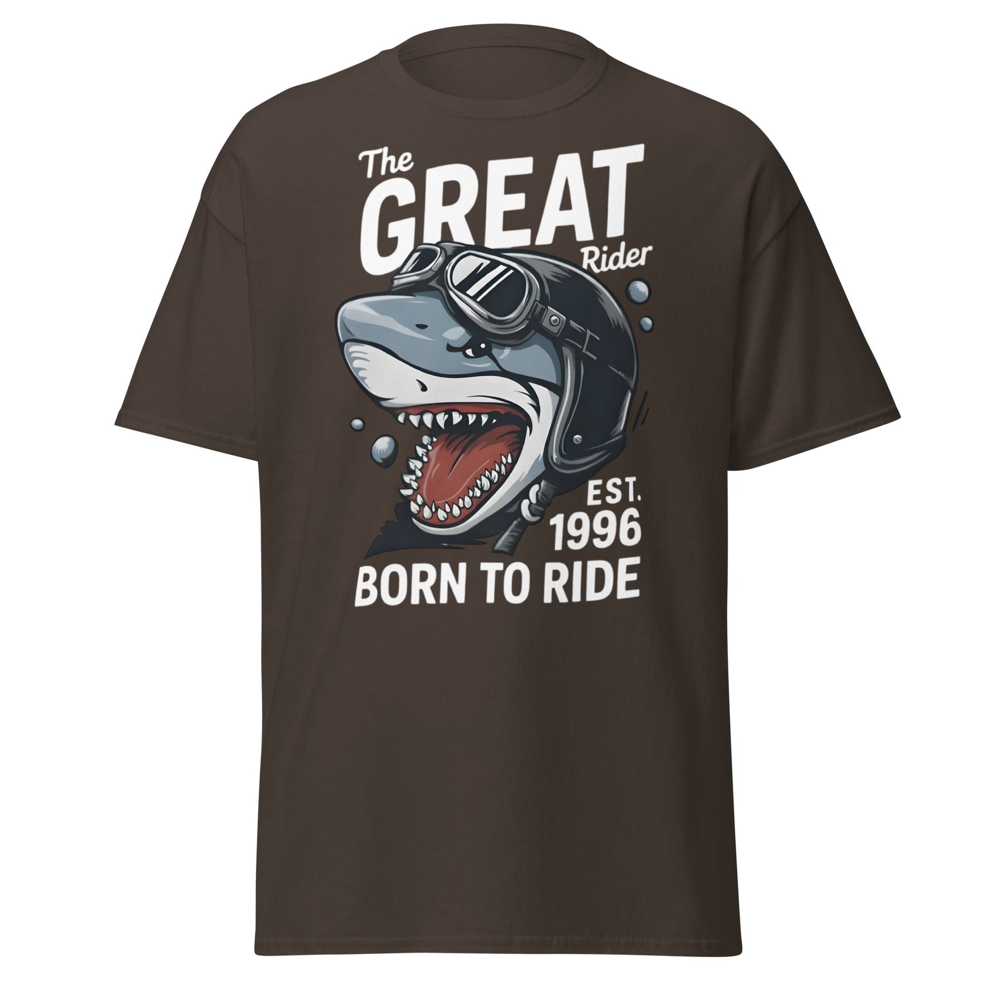 The Great Rider Shark T-Shirt - Vintage Biker Graphic Tee - Dark Chocolate - T-Shirts Online