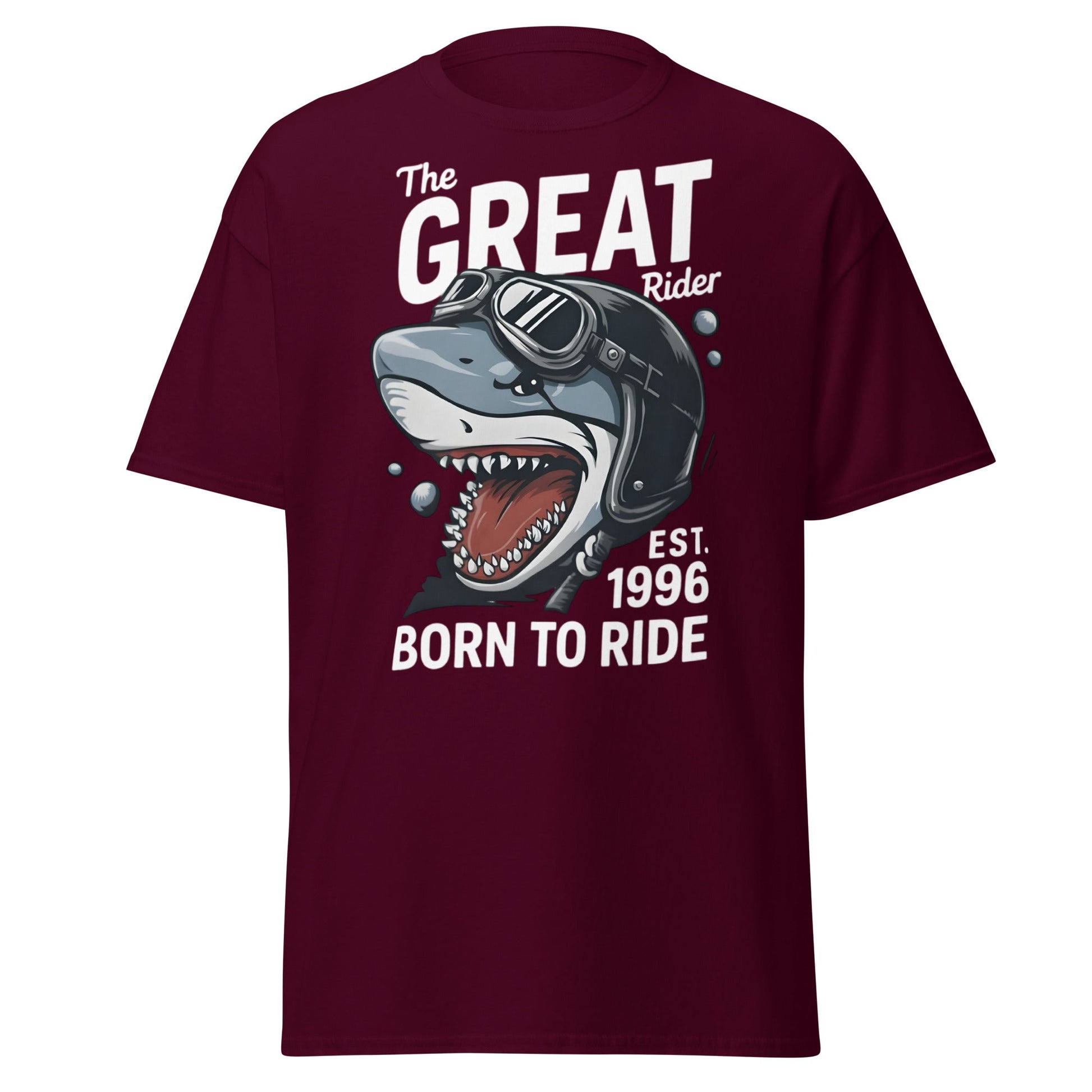 The Great Rider Shark T-Shirt - Vintage Biker Graphic Tee - Maroon - T-Shirts Online