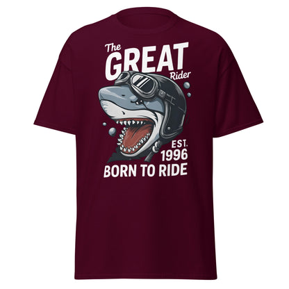 The Great Rider Shark T-Shirt - Vintage Biker Graphic Tee - Maroon - T-Shirts Online