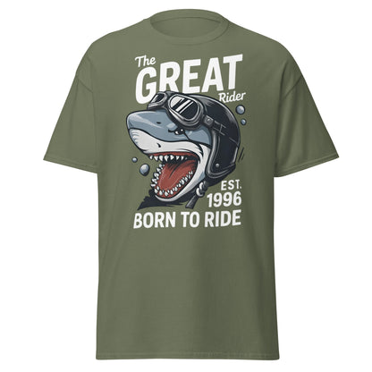 The Great Rider Shark T-Shirt - Vintage Biker Graphic Tee - Military Green - T-Shirts Online