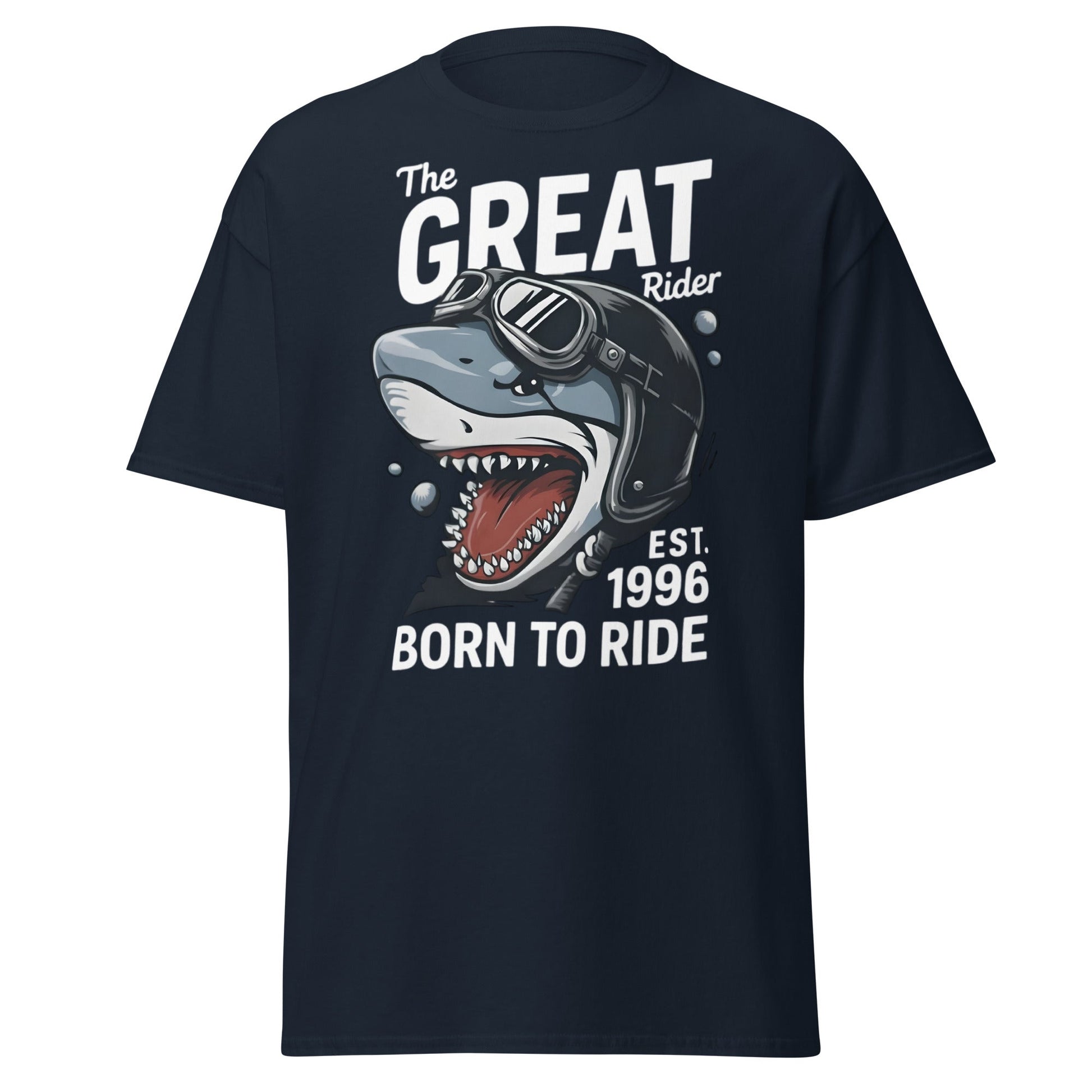 The Great Rider Shark T-Shirt - Vintage Biker Graphic Tee - Navy - T-Shirts Online