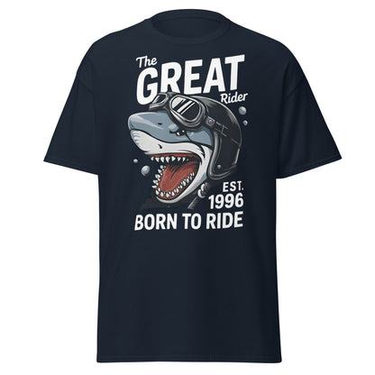 The Great Rider Shark T-Shirt - Vintage Biker Graphic Tee - Navy - T-Shirts Online