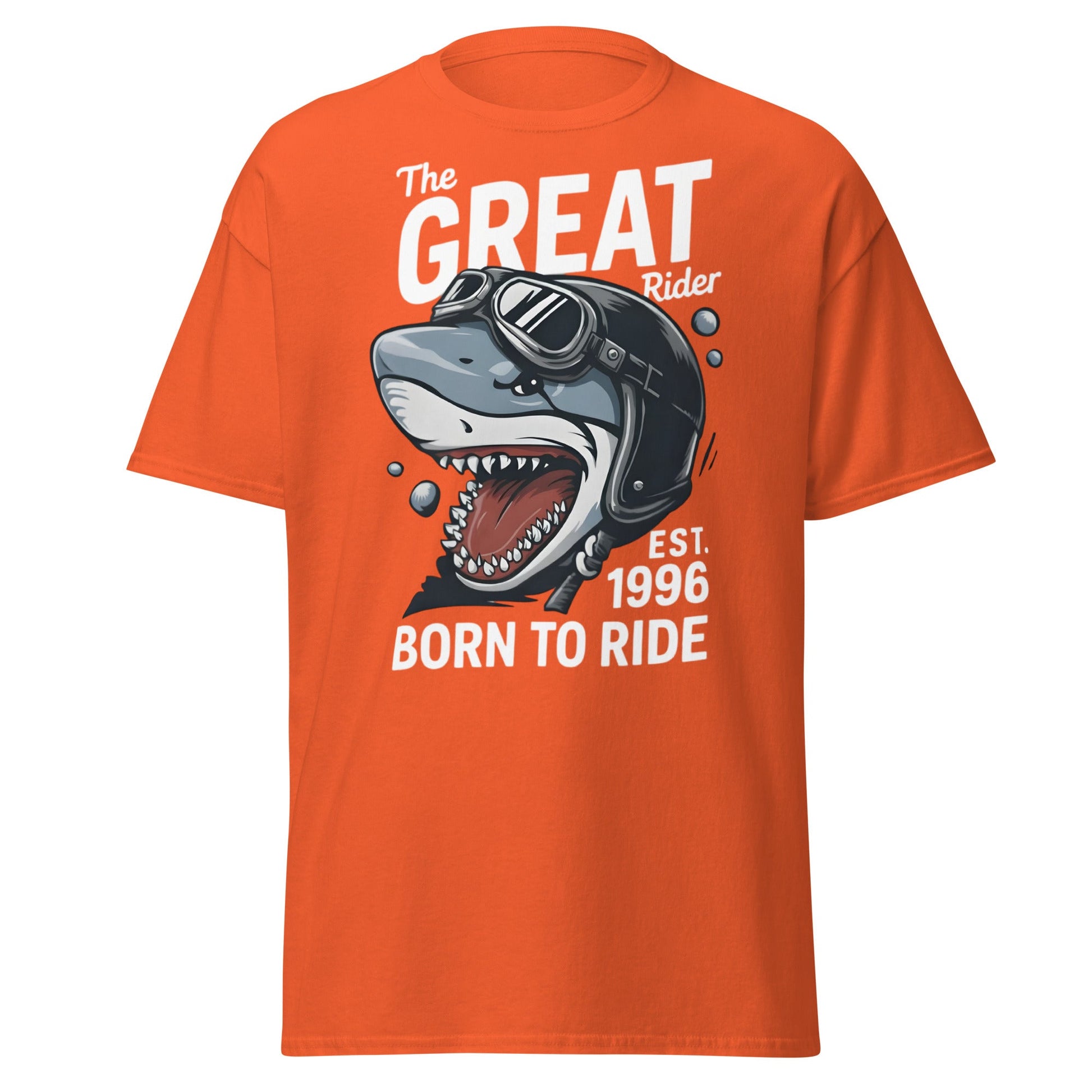 The Great Rider Shark T-Shirt - Vintage Biker Graphic Tee - Orange - T-Shirts Online