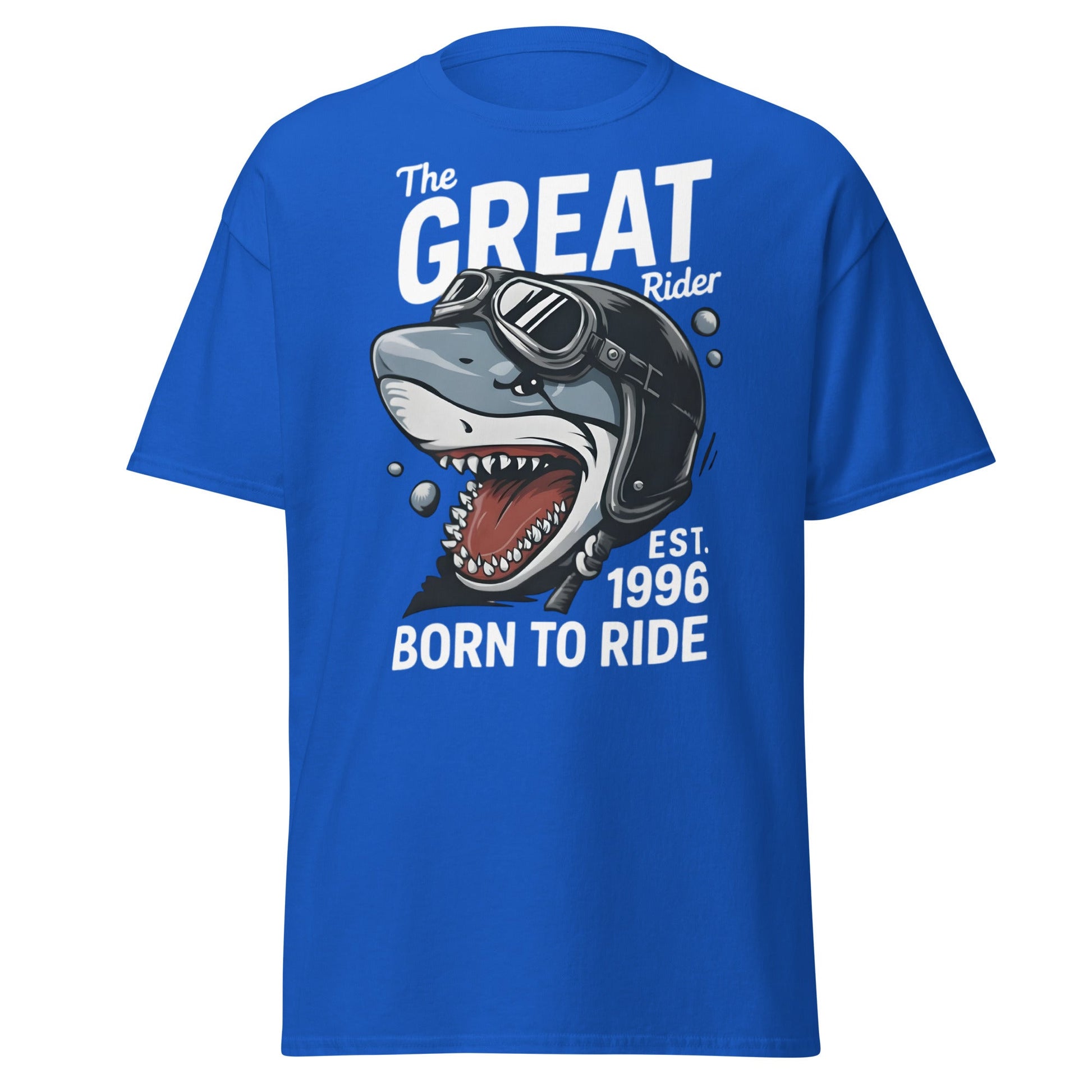 The Great Rider Shark T-Shirt - Vintage Biker Graphic Tee - Royal - T-Shirts Online