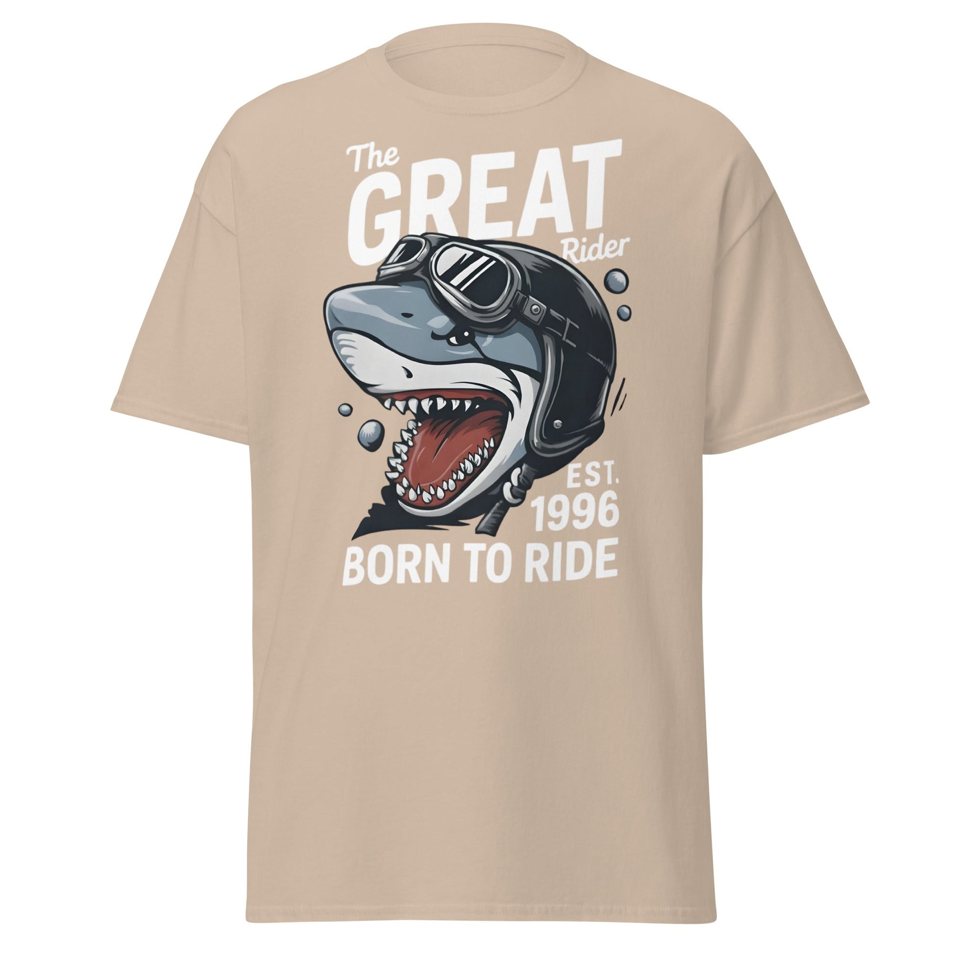 The Great Rider Shark T-Shirt - Vintage Biker Graphic Tee - Sand - T-Shirts Online