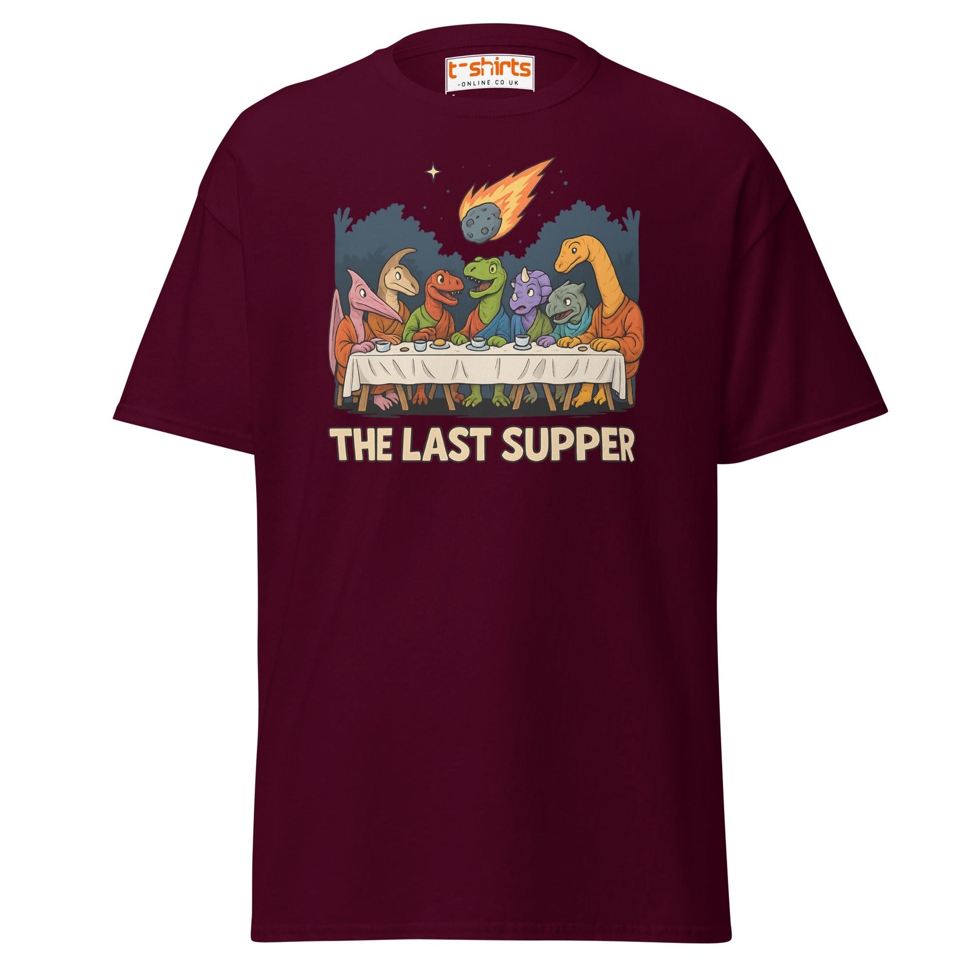 The Last Supper Dinosaur Meteor T-Shirt - Maroon - T-Shirts Online