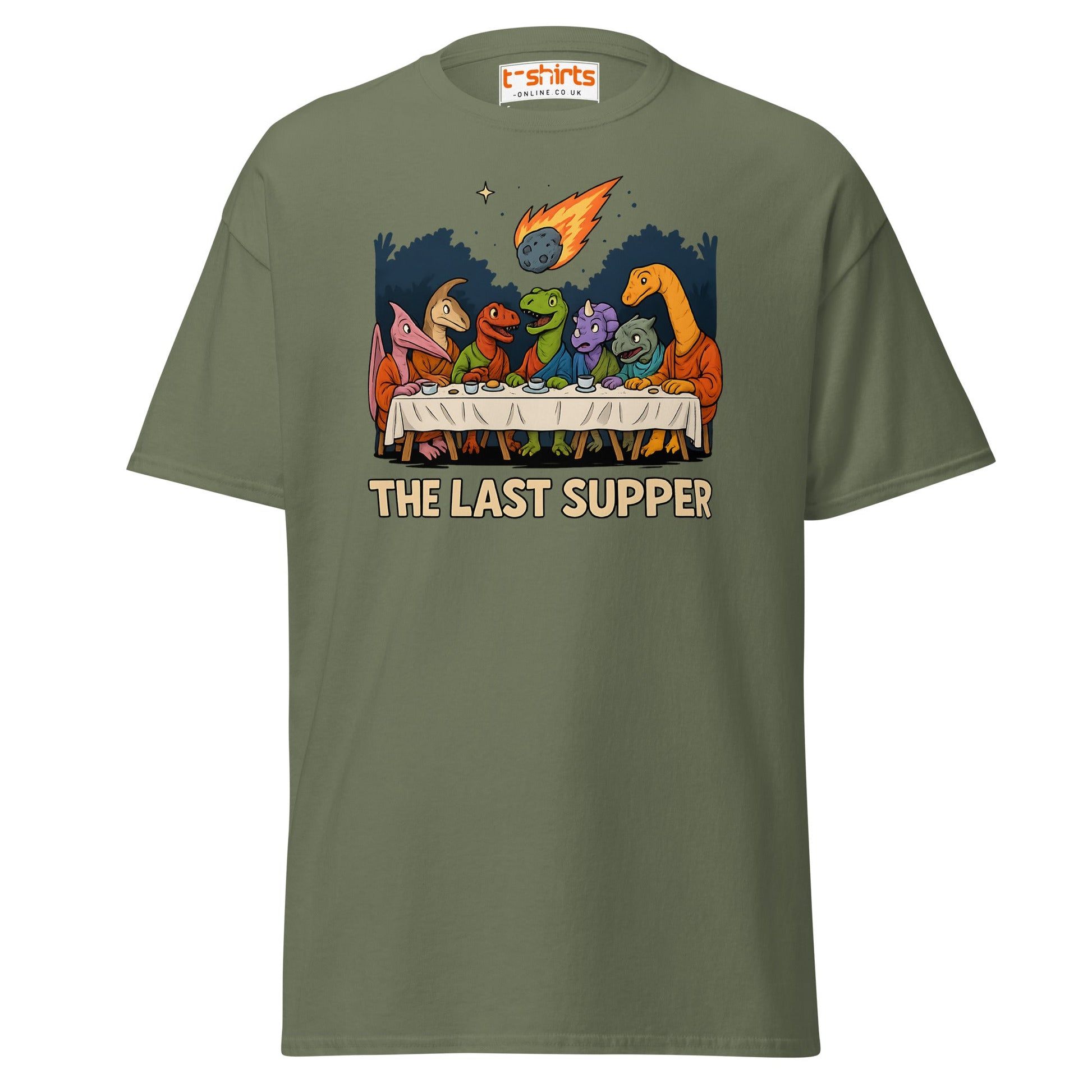 The Last Supper Dinosaur Meteor T-Shirt - Military Green - T-Shirts Online