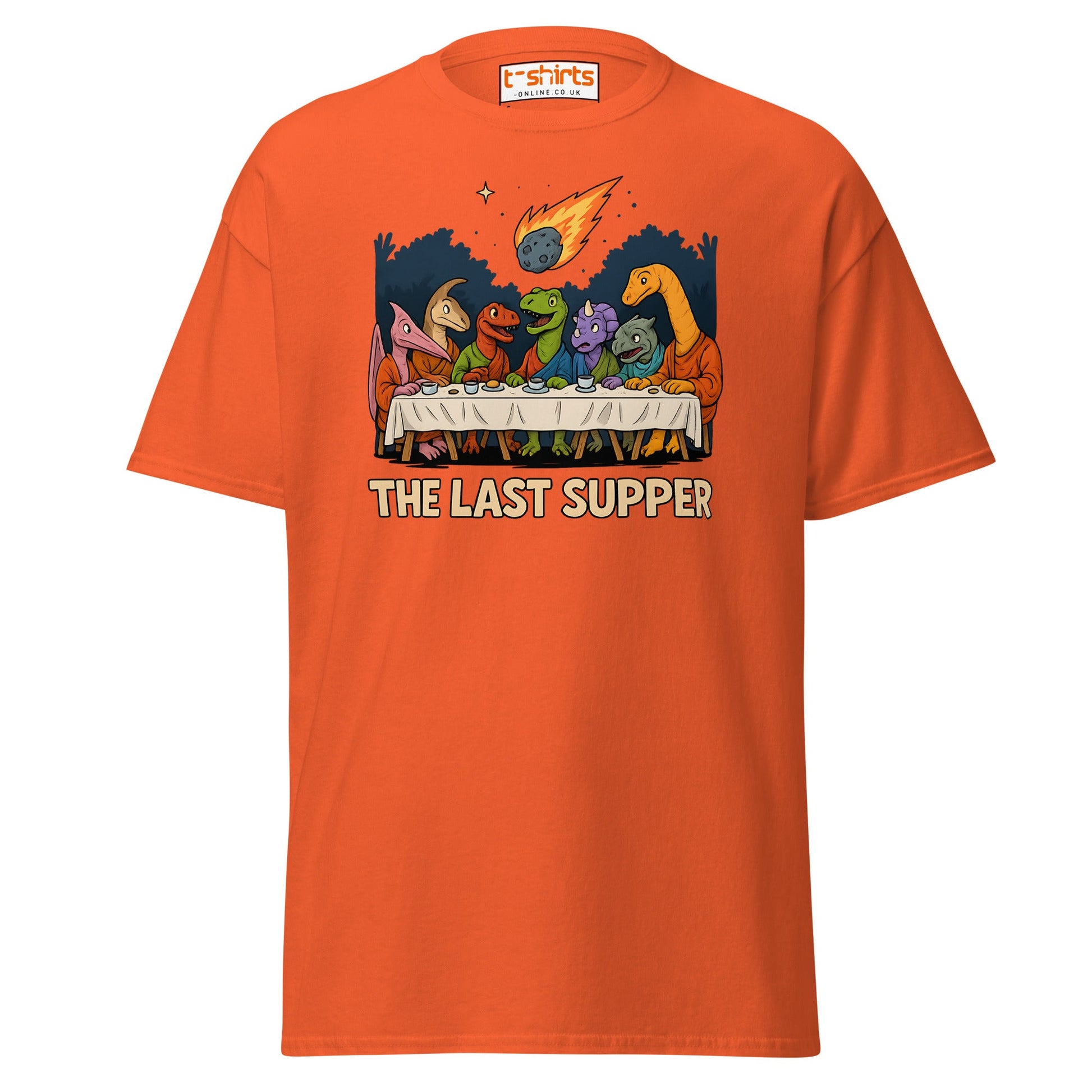 The Last Supper Dinosaur Meteor T-Shirt - Orange - T-Shirts Online