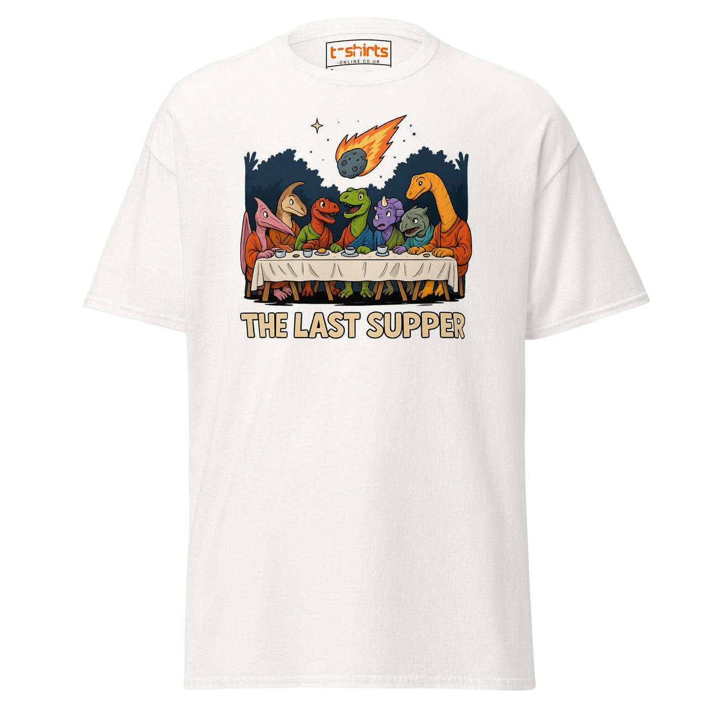 The Last Supper Dinosaur Meteor T-Shirt - White - T-Shirts Online