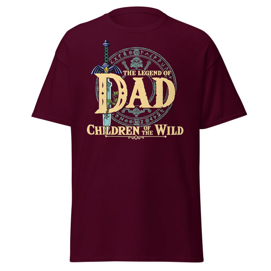 The Legend of Dad: Children of the Wild Funny Gaming T-Shirt - Maroon - T-Shirts Online