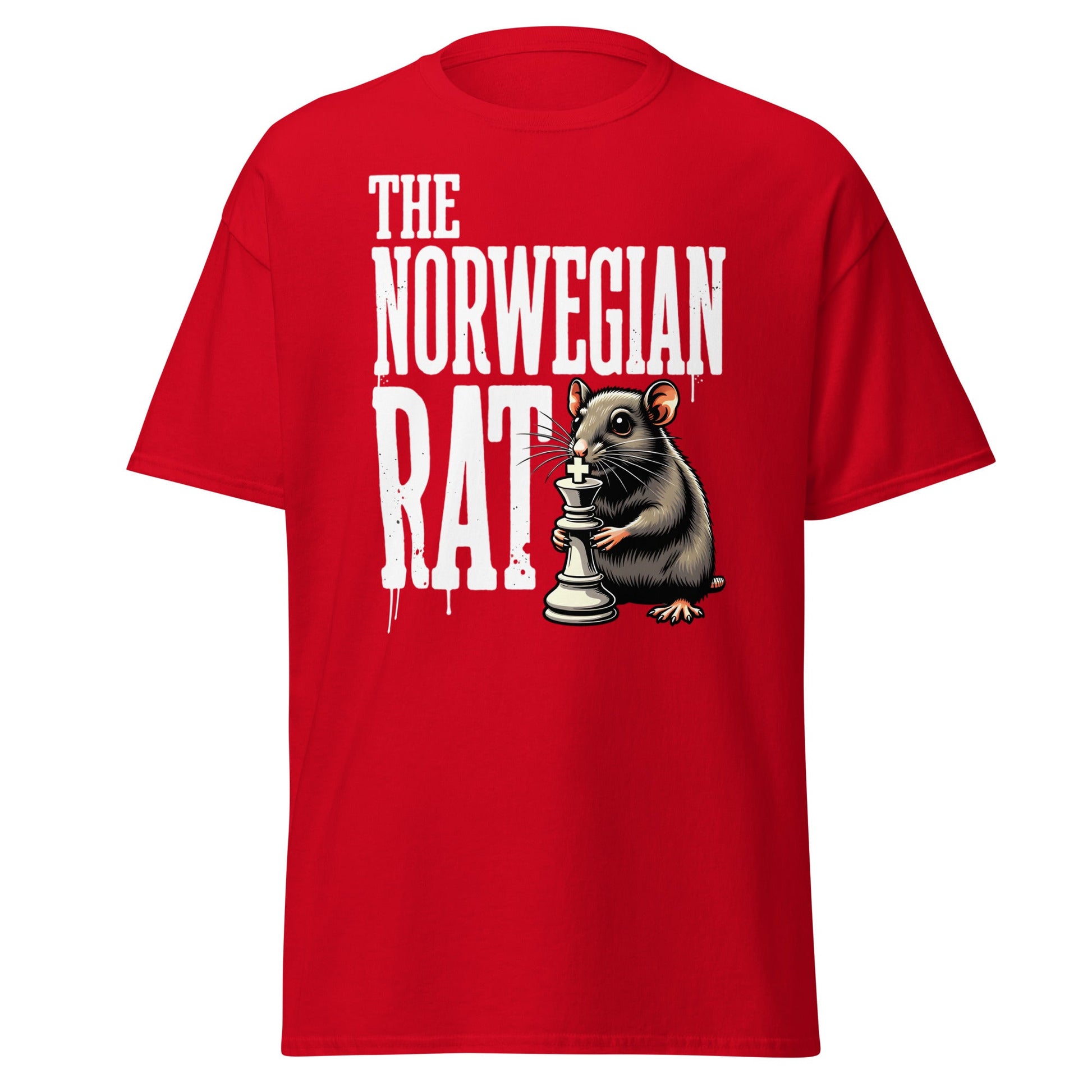The Norwegian Rat Chess T-Shirt | Grandmaster Strategy Tee - Red - T-Shirts Online