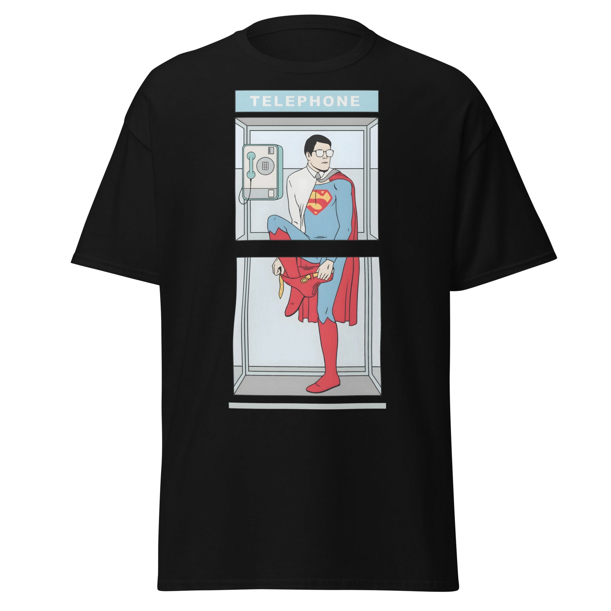 The Quick Change Phone Booth Superhero T-Shirt - Black - T-Shirts Online