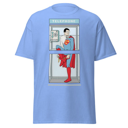 The Quick Change Phone Booth Superhero T-Shirt - Carolina Blue - T-Shirts Online
