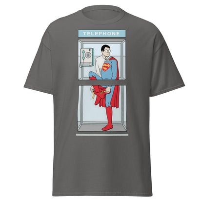The Quick Change Phone Booth Superhero T-Shirt - Charcoal - T-Shirts Online