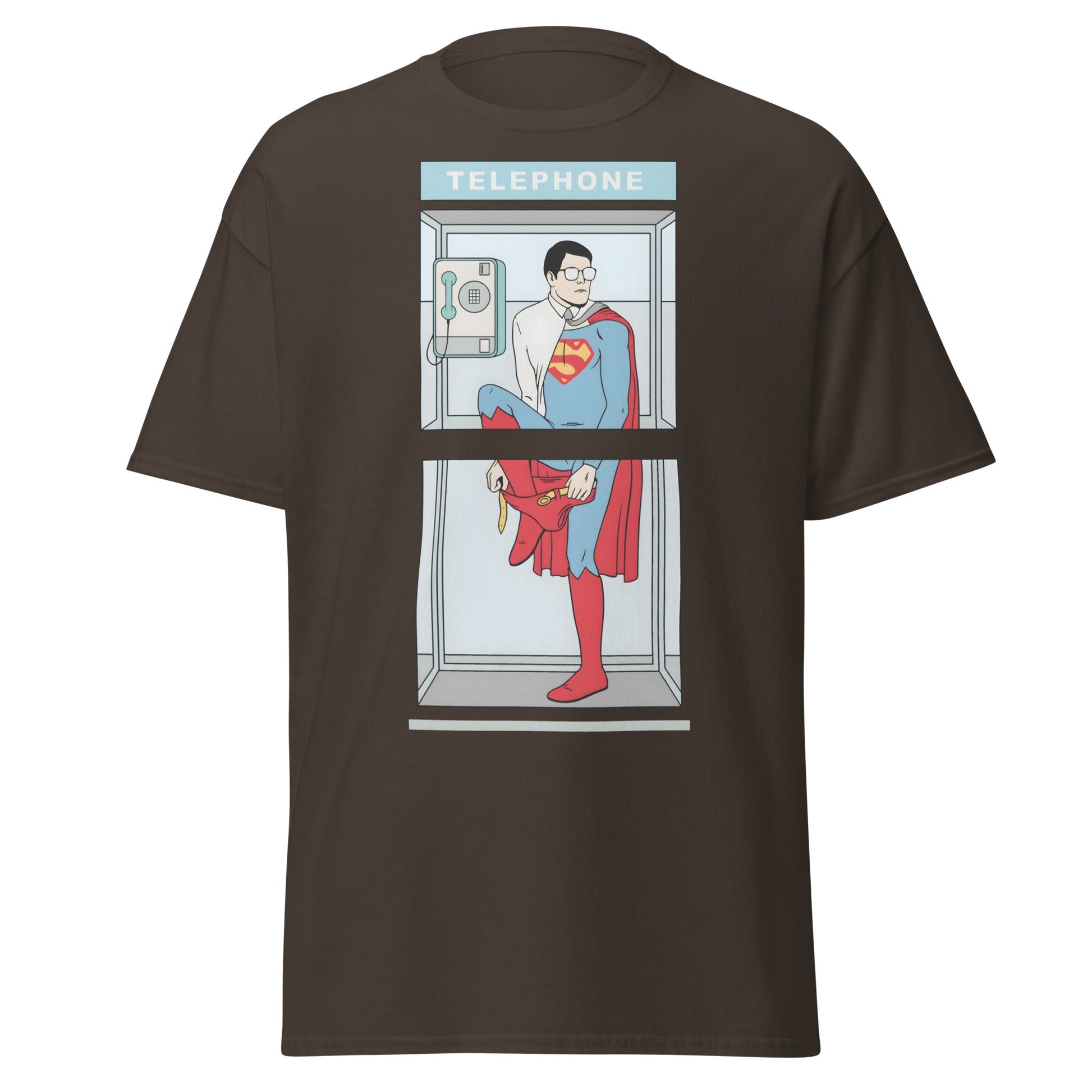 The Quick Change Phone Booth Superhero T-Shirt - Dark Chocolate - T-Shirts Online